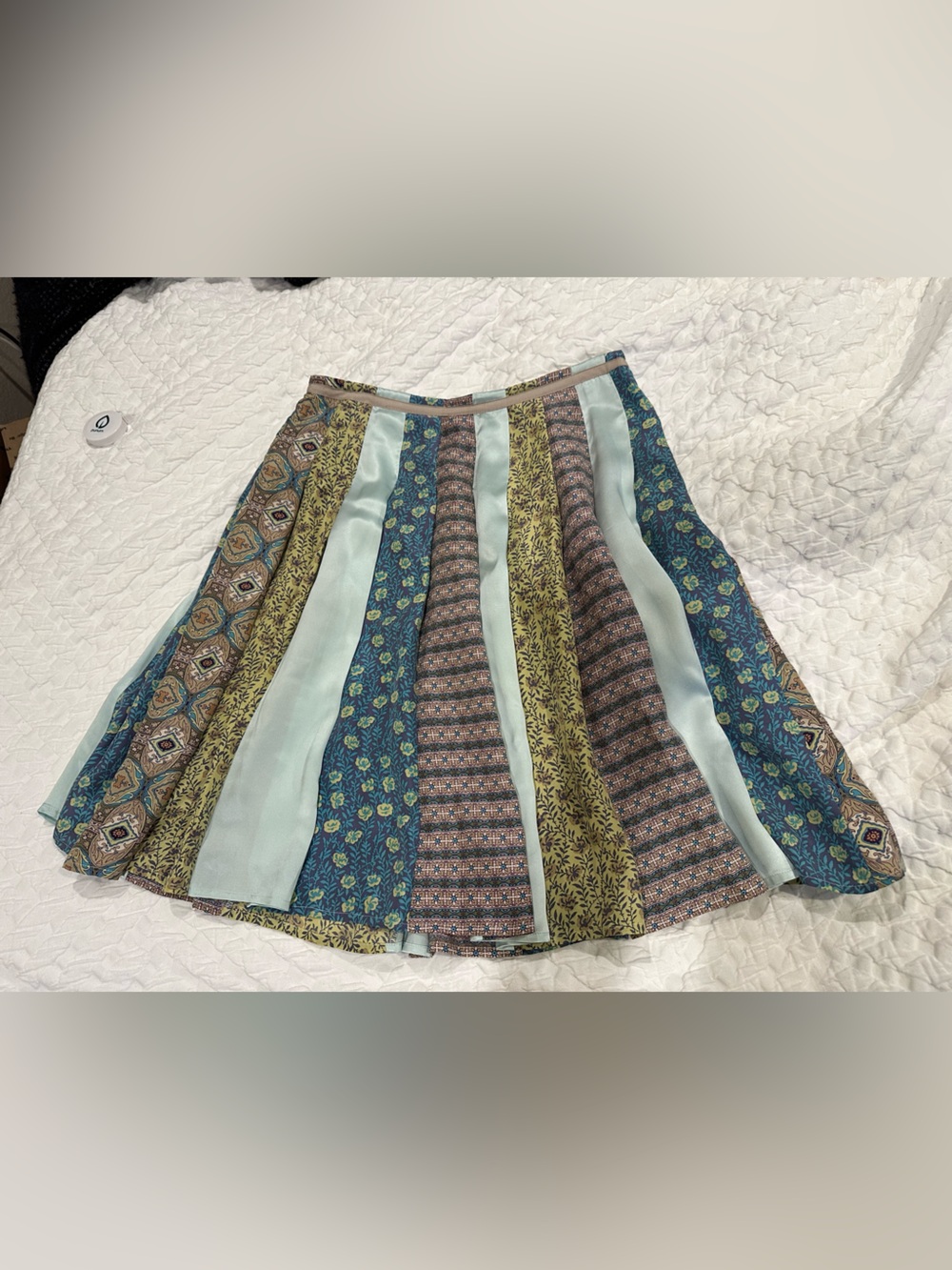 J. Jill Patchwork A-Line Midi Skirt in Blue and Mint size 10 petite